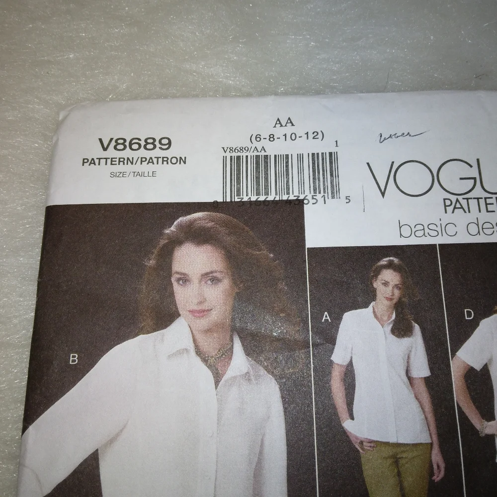 VOGUE V8689 Sz 6-12 Misses fitted shirt with princess seams in 5 variati…